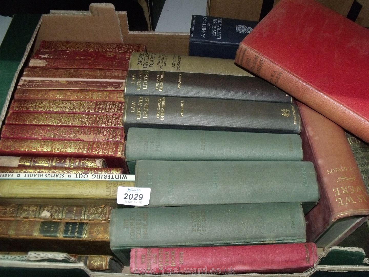 Box of books to include Law, Life & Letters, As we were, Writers and Artists Year book 1953 etc.