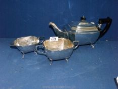 A silver three piece Teaset with a horse head hallmark and W.B.