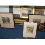 A box of pictures including signed etchings, drawings, etc.