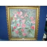 A large framed Oil on boards of flowers, unsigned, 24 1/2'' x 28 1/2''.