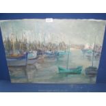 Moya Dyring (Australian artist): unframed Oil on canvas 'Fishing Boats Concarneau',