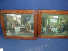 Two wooden framed Prints depicting gentlemen around a table with pipes, etc.