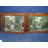 Two wooden framed Prints depicting gentlemen around a table with pipes, etc.