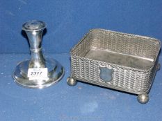 A Mappin Bro's (222 Regent Street) silver plate, basket weave, square container on ball feet,