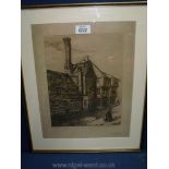 William Brown: etching of Old Houses in Butter Row, Cirencester, signed in pencil,