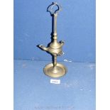 A good late George III brass four spouted whale oil Lamp, c. 1800.