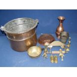 An old copper coated bucket and other metal items