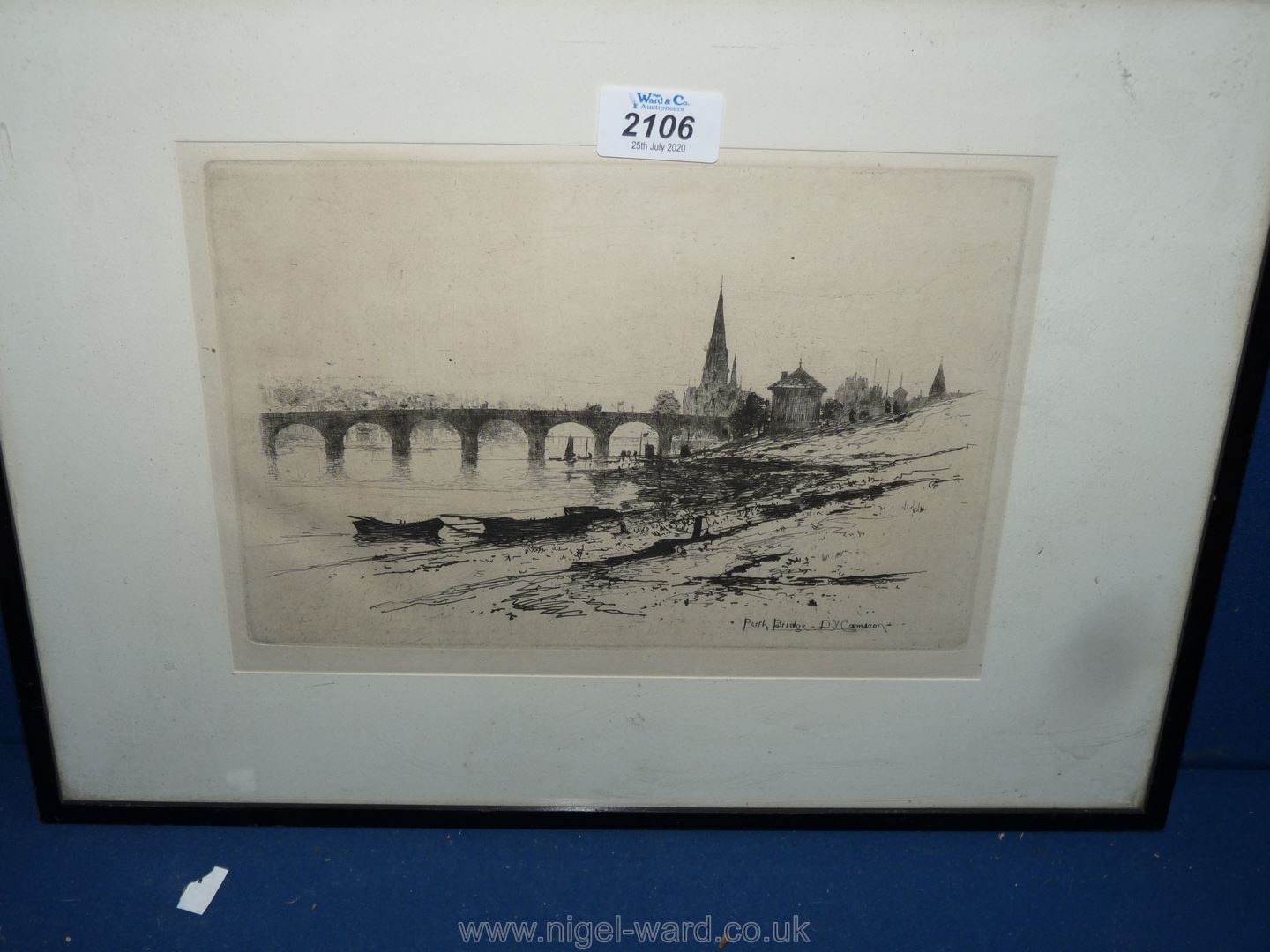 A framed and mounted Etching of Perth Bridge by D.Y.