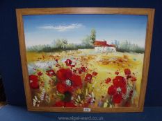 An Oil landscape with flowers, indistinctly signed.