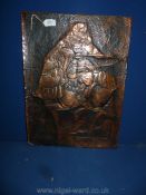 An embossed Japanese copper plaque of Samurai warrior, early 20th c.