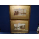 A pair of river scenes circa 1910 in gilt frames, watercolour by E.R. Lait.