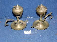 A rare pair of brass gimbal whale Oil Lamps, mid 19th century.