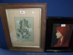 A black framed Print, Lady Nun in Red by J.