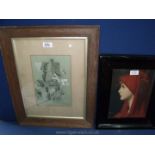 A black framed Print, Lady Nun in Red by J.