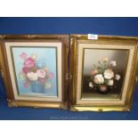 Two still lifes on canvas of flowers, framed, signed S. Leigh and T. Matthews.