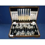A boxed canteen of cutlery, bone handles, complete.