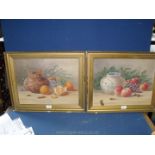 A pair of unsigned Oils on board of fruit and vases, 21 1/2'' x 17 1/2''.