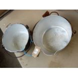 Cast iron jam pan and aluminium jam pan.