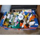 Box of household and kitchen fluids and cleaning products etc.