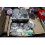 Two boxes of various china including soup dishes, side plates etc.