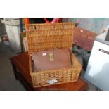 Nuthall wicker basket and leather briefcase.
