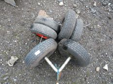 Six various pneumatic tyres