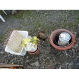 Quantity of plastic planters, wire baskets and cobblers last.