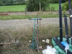 Metal pry bar, garden hoe,