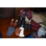 Pair of black leather boots, two pairs gents shoes size 6, leather trousers, waistcoat etc.