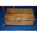 Stripped pine box with painted interior, approx. 33" long x 21" wide x 12" deep.