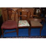 Pair of dining chairs and splat back chair, all a/f.