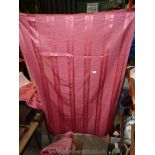 Pair of large pink satin like curtains with pelmet, cotton bed linen etc.