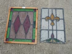 Two lead glass panels, one framed, a/f.