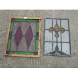 Two lead glass panels, one framed, a/f.