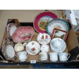 A quantity of part Teasets including Crown Trent Sheridan, Spode display plate with hunting scene,