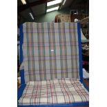 Two double Welsh Blankets, one in grey & purple, the other in white, blue & red,