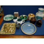 A quantity of studio pottery including Hove pottery salt pig and lidded pot, Valcerey Suisse bowl,