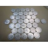 A quantity of 50p pieces including 36 at 1973 and last Bailiwick of Jersey 1980.
