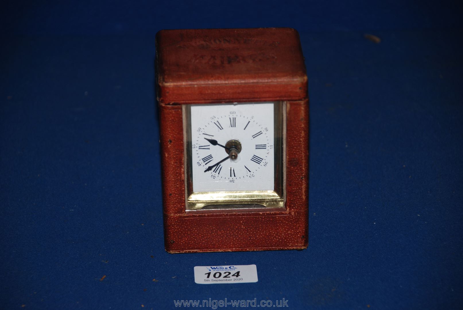 A Brass Carriage Clock in leather case, circa 1900, marked C. Maurel, Paris, 5'' high overall. - Image 4 of 5