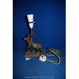 A metal table Lamp with figure of stag, and shade, 11'' tall. A/F.