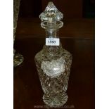 A Waterford decanter with white metal sherry label by Israel Freeman & Sons.