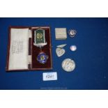 A Silver and enamel Masonic Medal, 1935 commemorative medal, enamel badges, etc.