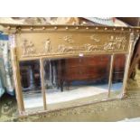 A gold painted triple Over-mantel Mirror having bevelled glass,