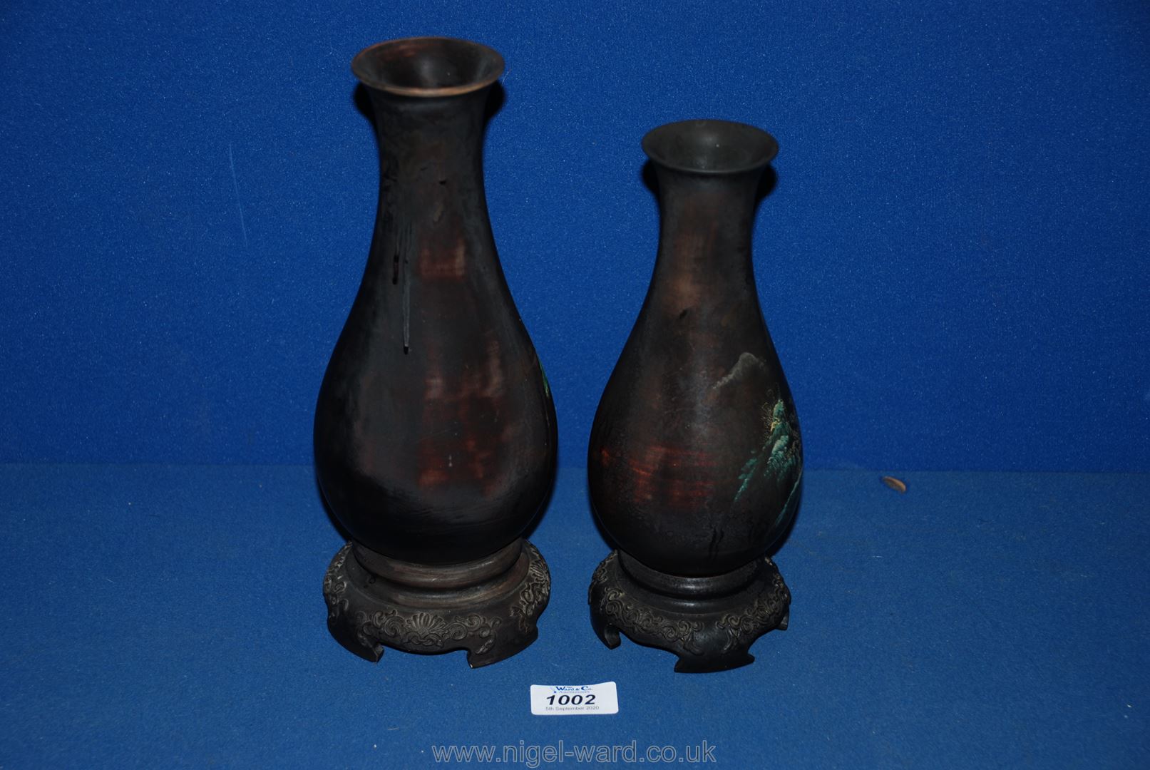 Two oriental lightweight Vases, with oriental design, and incorporating bases, - Image 2 of 2