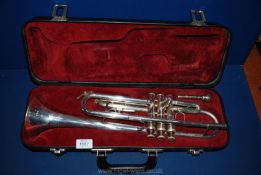 A Boosey and Hawkes cased silver plated Trumpet, serial no. 10181.