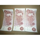 Three 10 shilling notes J.S. Fforde serial nos. C33N235705, 24 x 047178, 93T941550.