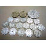 A quantity of coins including 2 x 3d bits 1940 & 1942, 1 x 1950 half crown,