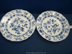 A very early Meissen blue and white painted, in the Zweibelmuster onion pattern (c.