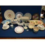 A quantity of china including jelly moulds, Royal Doulton planter, a/f,