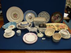 A quantity of china including jelly moulds, Royal Doulton planter, a/f,